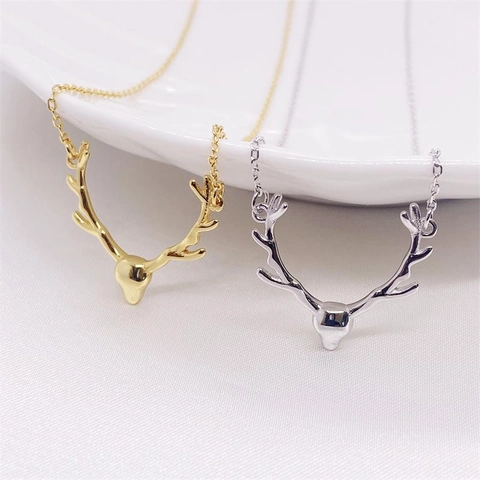925 Sterling Silver Deer Antler Pendant Necklace For Women Minimalist Animal Bone Necklace Gold Silver Plated Elegant Jewelry Gift