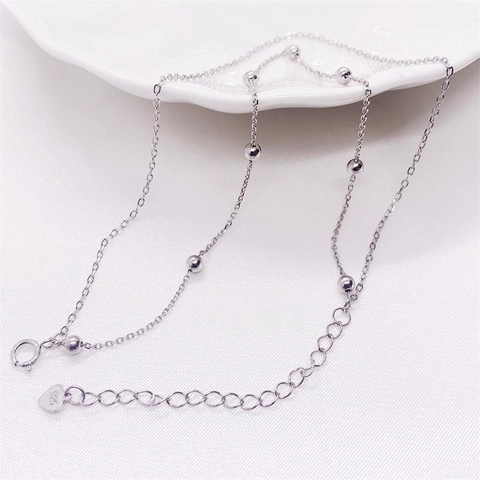 925 Sterlingsilber Doppellagige Perlen Fußkettchen Für Damen Minimalistische Polierte Kugelkette Fußschmuck Mit Herzanhänger