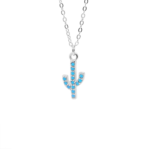 Collar de Pendiente de Cactus de Plata de Ley S925 Con Diamantes de Imitación Azules Accesorio de Lujo Ligero para Mujer Diario