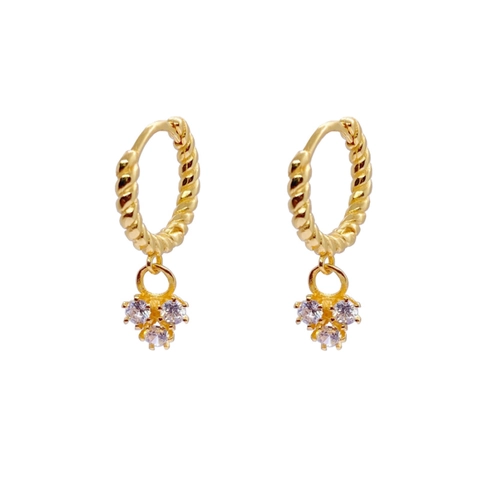 925 Sterling Silver Twisted Hoop Earrings With Triangle Rhinestone Pendants Gold Minimalist Fashion Earrings Jewelry For Women
