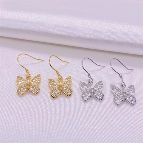 Elegant S925 Sterling Silver Butterfly Rhinestone Ear Hook Earrings For Women Fashion Jewelry Elegant Animal Dangle Earring
