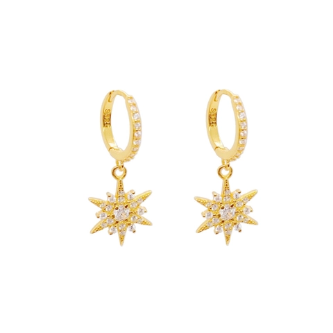 Pendientes de Aro con Colgante de Estrella Radiante de Plata de Ley 925 para Mujer Hexagrama de Diamantes de Imitación Joyería de Moda