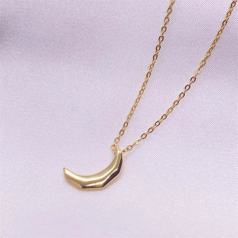 S925 Sterling Silver Irregular Moon Pendant Necklace For Women Minimalist Gold Plated Faceted Crescent Moon Necklace Jewelry Gift