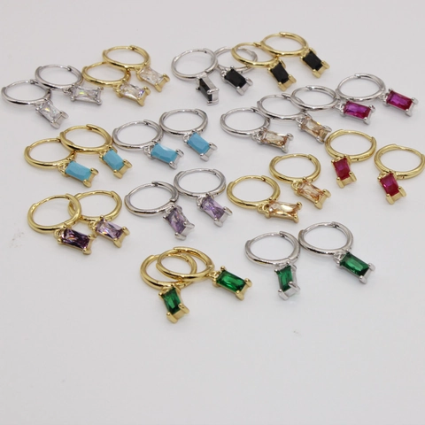 Pendientes de Aro Minimalistas de Plata de Ley 925 con Estrás Rectangular para Mujer Joyas Geométricas Bañadas en Oro