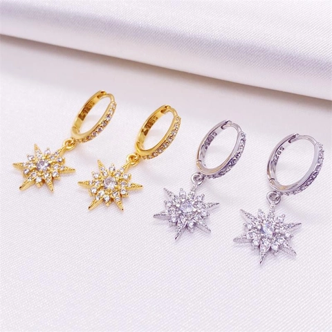 925 Sterlingsilber Stern Hoop Ohrhänger Strass Eingelegtes Hexagramm Dangle Für Damen Minimalistischer Modeschmuck