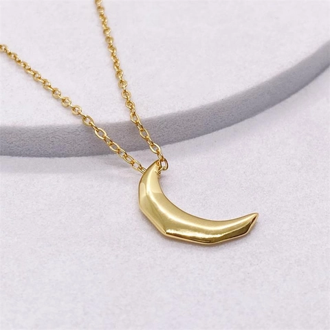 Collar de Media Luna de Plata de Ley 925 Chapado en Oro Colgante Geométrico Minimalista Elegante Joyería para Mujer Accesorios Diarios