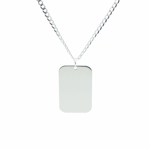 Collana con Ciondolo Dog Tag Rettangolare Lucida in Argento Sterling S925 Minimalista per Uomo Donna Gioielli Hip Hop