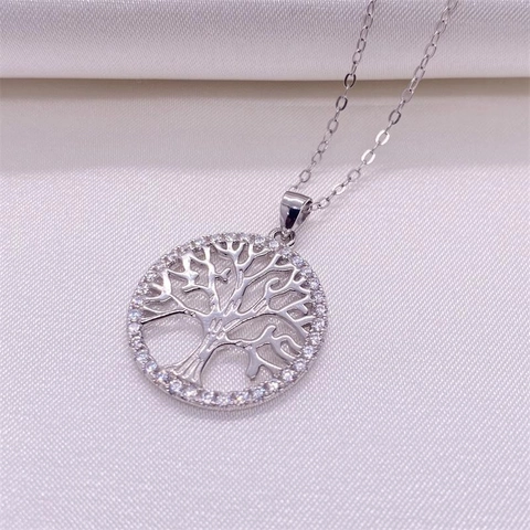 Collana con Ciondolo Albero della Vita in Argento Sterling 925 Ciondolo Rotondo Cavo con Strass per Donna Gioielli