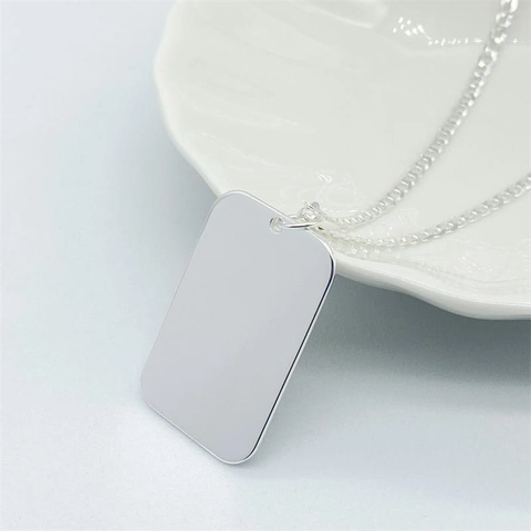 Collana con Ciondolo Dog Tag Rettangolare Lucida in Argento Sterling S925 Minimalista per Uomo Donna Gioielli Hip Hop