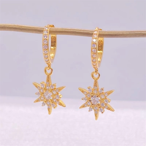 925 Sterlingsilber Stern Hoop Ohrhänger Strass Eingelegtes Hexagramm Dangle Für Damen Minimalistischer Modeschmuck