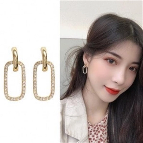 S925 Sterling Silver Square Geometric Drop Earrings For Women Gold Plated Zirconia Inlaid Luxury Korean Style Jewelry