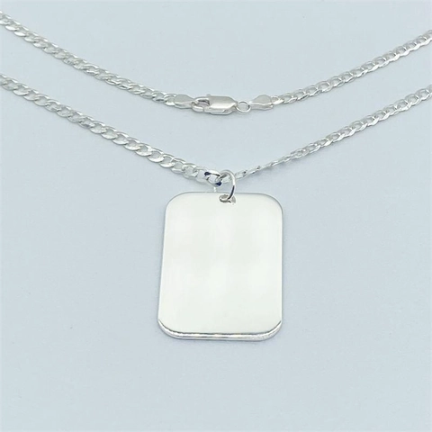 Collier Pendentif Plaque Identité en Argent Sterling 925 Minimaliste Pour Hommes Femmes Rectangle Poli Miroir Bijoux Chaîne