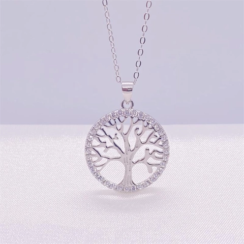 Collana con Ciondolo Albero della Vita in Argento Sterling 925 Tonda con Strass Intarsiati Placcata Platino Gioielli Moda Pendolari per Donna Uomo