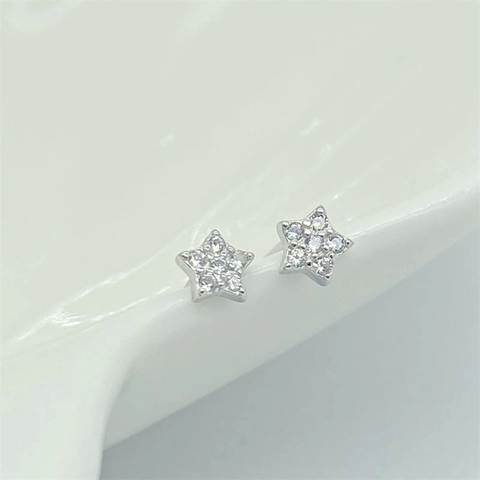 Pendientes de Botón de Estrella de Pentagrama de Plata de Ley S925 para Mujer Estilo Coreano Pequeños Minimalistas con Incrustaciones de Strass
