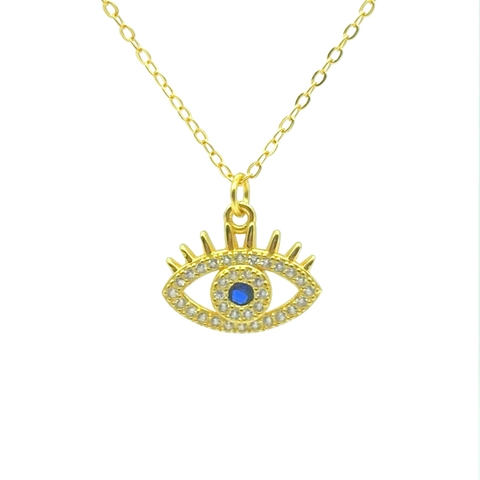 Collar Con Colgante de Mal de Ojo de Plata de Ley 925 Con Diamantes de Imitación Ojo Azul Geométrico Joyería Oro Platino Para Mujer