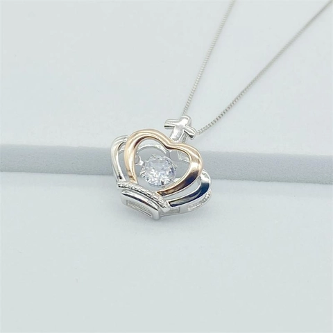 925 Sterlingsilber Krone Herz Tanzender Stein Halskette Roségold Zweifarbig Strass Anhänger Mode Schmuck Geschenk Für Damen