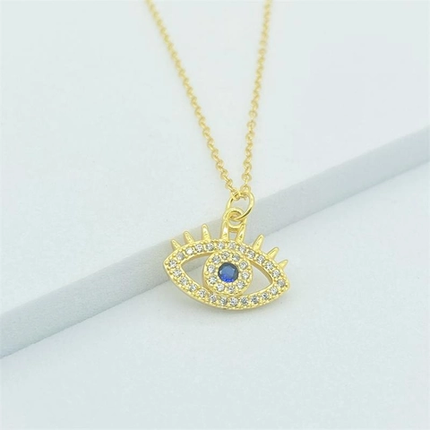 Collar Con Colgante de Mal de Ojo de Plata de Ley 925 Con Diamantes de Imitación Ojo Azul Geométrico Joyería Oro Platino Para Mujer