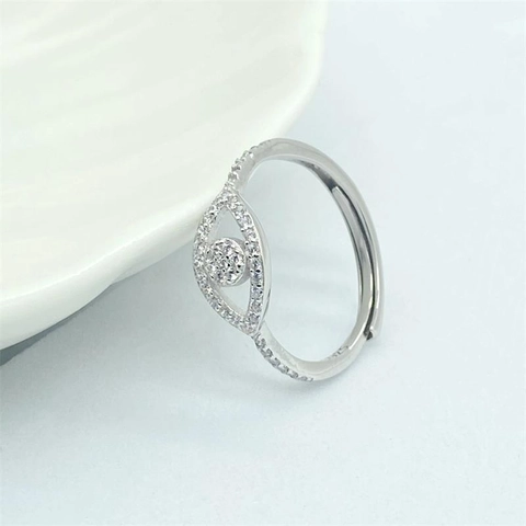 Anello Aperto Malocchio in Argento Sterling S925 per Donna Regolabile Gioielli di Moda Micro Intarsiato Zirconia Anello