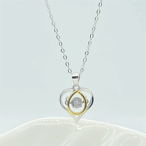Collana Con Ciondolo Cuore Danzante In Argento Sterling 925 Per Donna Design A Cuore Bicolore Con Strass Gioielli Eleganti Regalo