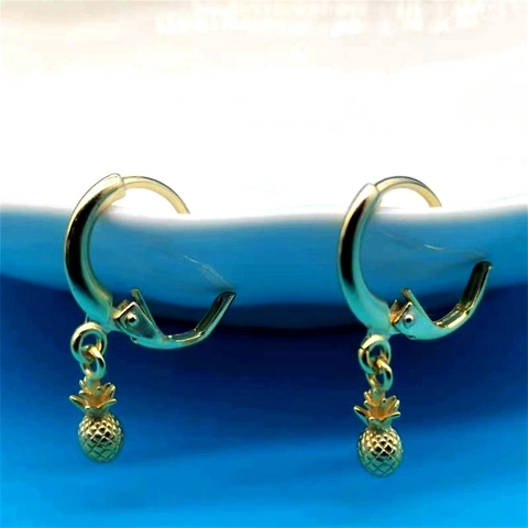 Pendientes de Aro de Plata de Ley 925 con Piña para Mujer Colgante de Fruta Chapado en Oro Joyería de Moda