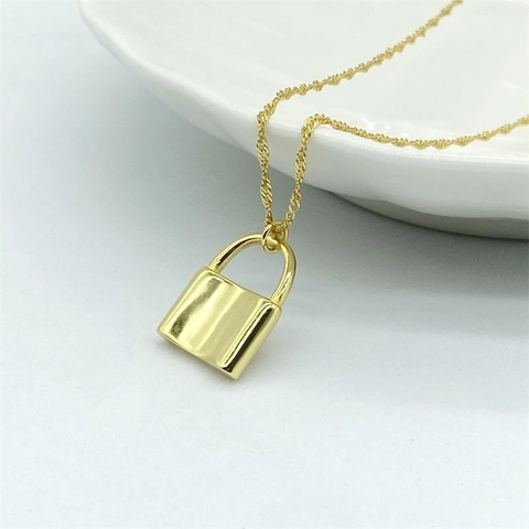 Collana Con Ciondolo a Lucchetto in Argento Sterling 925 per Donna Catena a Corda Ritorta Placcata in Oro Stile Ins Gioielli Regalo