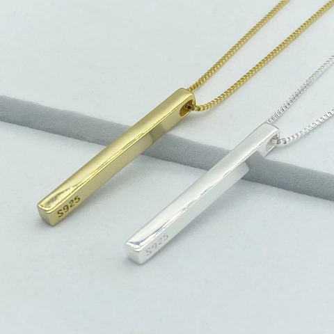 Minimalist 925 Sterling Silver Rectangular Pillar Pendant Necklace For Women Geometric Box Chain Fashion Clavicle Necklace Jewelry Gift