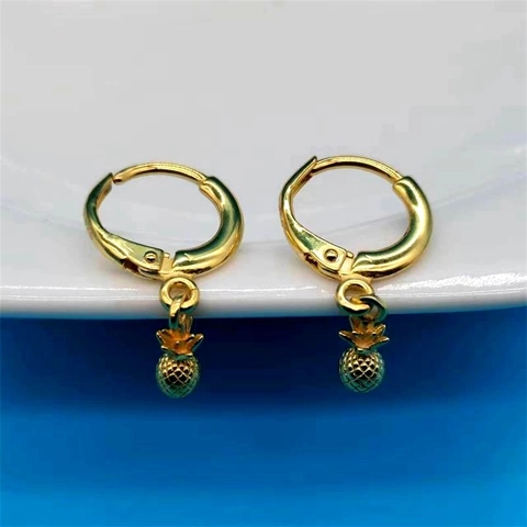 925 Argent Sterling Ananas Boucles d'Oreilles Pendantes Or Minimaliste Forme de Fruit Créoles pour Femmes Été Mode Bijoux