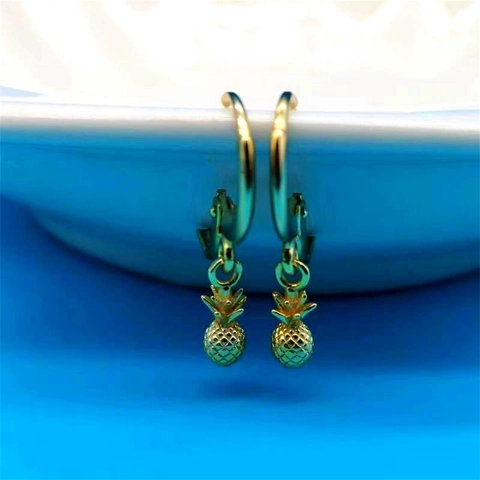 Pendientes de Aro de Plata de Ley 925 con Piña para Mujer Colgante de Fruta Chapado en Oro Joyería de Moda