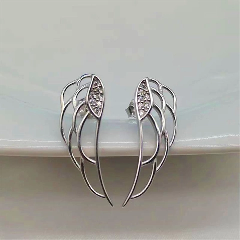 925 Sterling Zilver Engelenvleugels Oorknopjes Voor Dames Heren Mode Strass Veer Vleugels Oorsieraden Koreaanse Stijl Cadeau