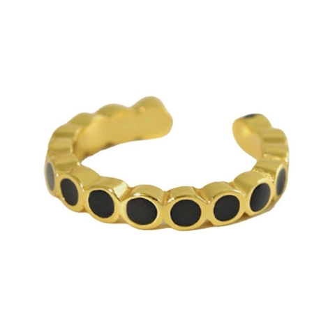 Minimalista Ear Cuff in Argento Sterling S925 Smalto per Uomo Donna Orecchini Geometrici Placcati Oro con Pois Neri