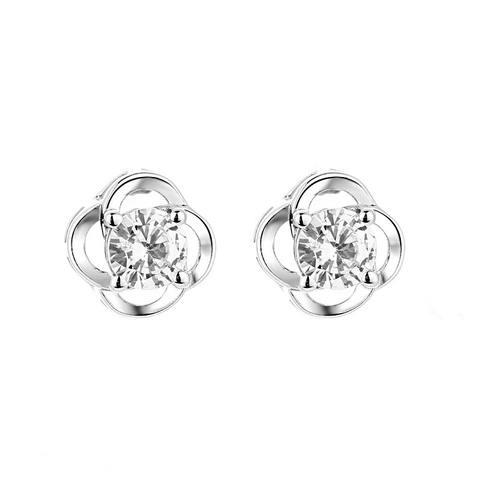 Orecchini a Bottone in Argento Sterling S925 Quadrifoglio Con Zirconia Design Floreale Minimalista Gioielli per Donna Uomo