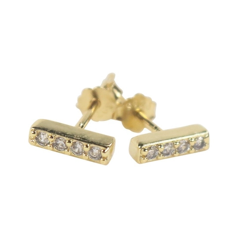 Orecchini a Bottone in Argento Sterling S925 per Donna Minimalista Zirconia Intarsiata a Forma di Barra Stile Coreano Oro Argento Gioielli