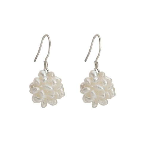 Handgemaakte Geweven Zoetwaterparel Cluster Oorbellen 925 Sterling Zilveren Oorhaken Elegante Bolvormige Sieraden Voor Dames