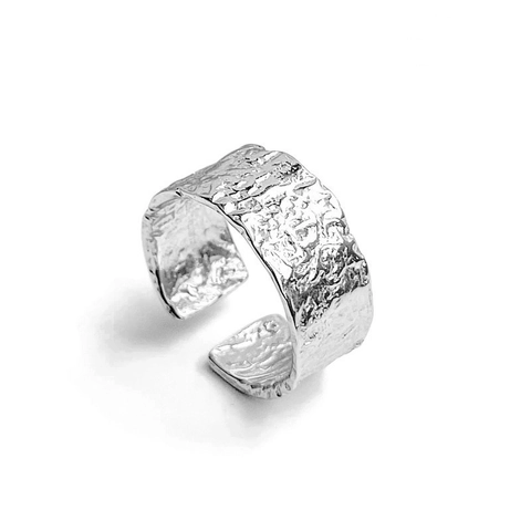 925 Sterling Silver Irregular Hammered Open Ring For Women Adjustable Textured Gold Silver Foil Finger Ring Jewelry