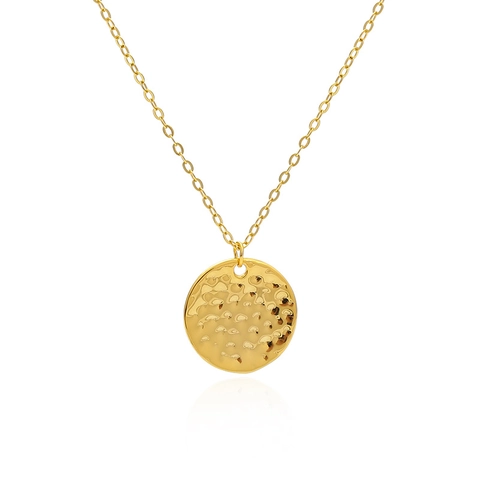 Collana con Pendente Rotondo in Argento Sterling 925 Texture Martellata per Donna Minimalista Hip Hop Gioielli Galvanizzati