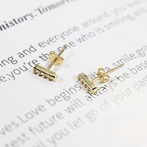 Orecchini a Bottone in Argento Sterling S925 per Donna Minimalista Zirconia Intarsiata a Forma di Barra Stile Coreano Oro Argento Gioielli