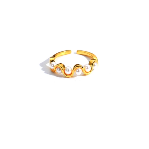 Elegant 925 Sterling Silver Wave Pearl Ring With Wavy Design And Artificial Pearls Open Adjustable Jewelry Gift For Women