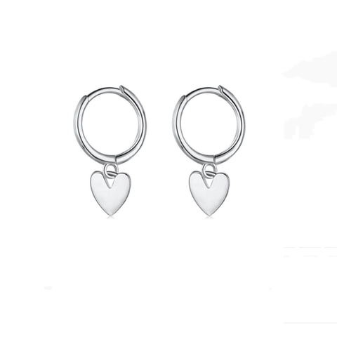 Pendientes de Aro con Colgante de Corazón de Plata de Ley S925 Minimalistas Vintage Corazón Huggie para Mujer Joyería Diaria