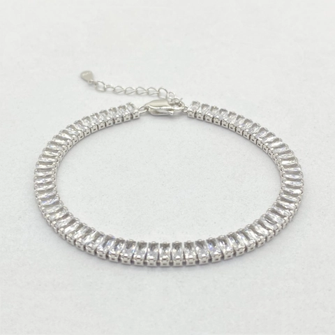 S925 Sterling Silver Square Baguette Zirconia Tennis Bracelet For Women Men Minimalist Geometric Inlaid Luxury Jewelry Gift