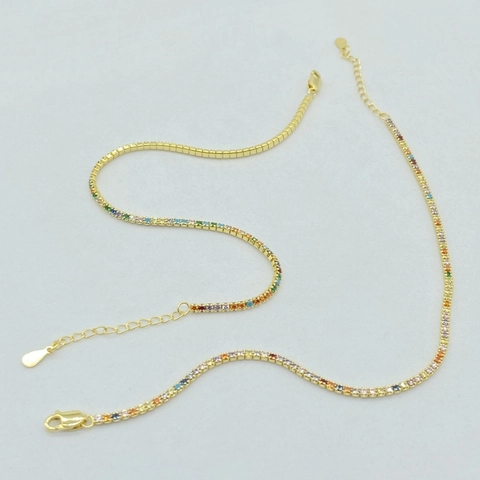 Lujosa Pulsera Tenis de Plata de Ley 925 Con Circonia Arcoíris Para Mujer Baño de Oro Colorida Pulsera de Cadena Joyería Regalo