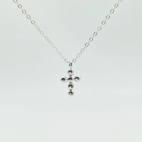 925 Sterlingsilber Bohnen Kreuz Anhänger Halskette Damen Vergoldet Minimalistische Polierte Perlen Kruzifix Schlüsselbein Kette