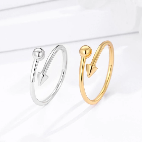 925 Sterlingsilber Offener Wickelring Geometrische Kugel Pfeil Kegel Verstellbarer Minimalistischer Vergoldeter Fingerring Damen Schmuck