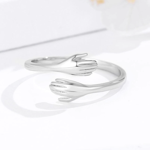 925er Sterlingsilber Ring Mit Umarmenden Händen Verstellbarer Romantischer Liebesumarmung Fingerring Für Damen Schmuck Geschenk