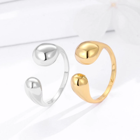 Minimalist 925 Sterling Silver Water Drop Open Ring For Women Vintage Geometric Gold Silver Plated Finger Ring Jewelry