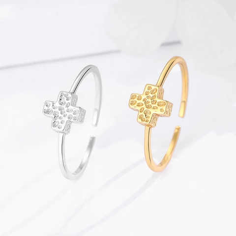 925 Sterlingsilber Gehämmertes Kreuz Offener Ring Für Damen Minimalistisch Verstellbar Strass Mode Trend Fingerring Schmuck Geschenk