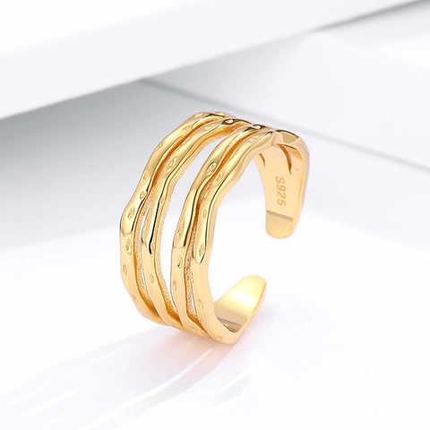 925 Sterlingsilber Offener Ring Für Damen Unregelmäßig Gehämmerte Linien Stapelbar Verstellbar Wellenförmig Geometrischer Ring Schmuck