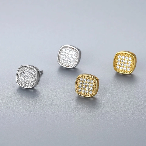Pendientes de Botón Cuadrados de Plata de Ley 925 para Mujer Estilo Coreano Circonia Pavé Geométrico Joyería de Moda Regalo