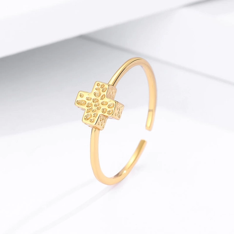 925 Sterlingsilber Gehämmertes Kreuz Offener Ring Für Damen Minimalistisch Verstellbar Strass Mode Trend Fingerring Schmuck Geschenk