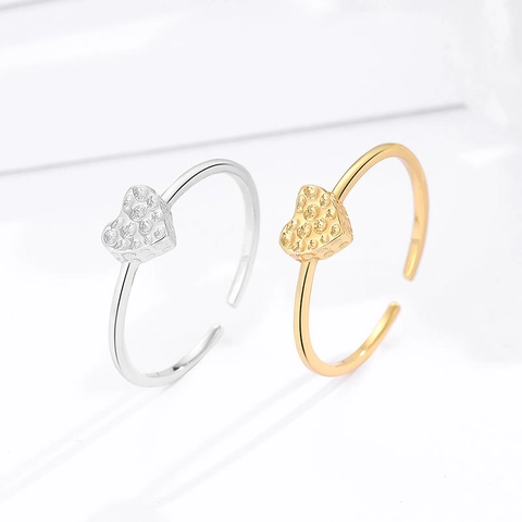 925 Sterlingsilber Herz Offener Ring Für Damen Verstellbare Gehämmerte Textur Minimalistischer Modeschmuck Fingerring Geschenk
