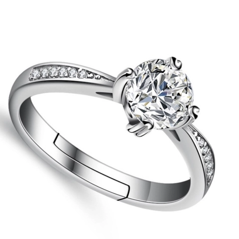 925 Sterlingsilber Zirkonia Ring Für Damen Verstellbares Offenes Design Vier Krallen Rund CZ Minimalistische Süße Mode Schmuck